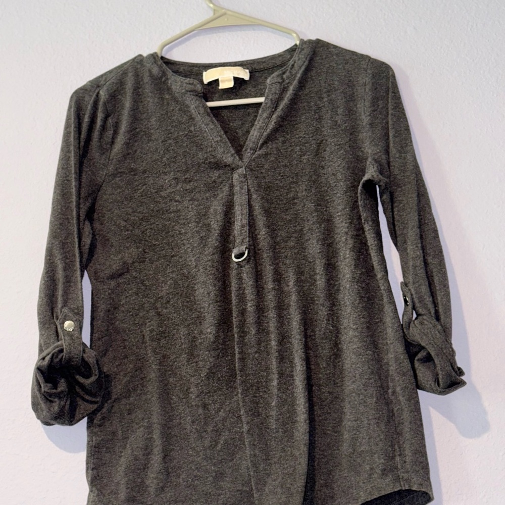 Michael Kors Gray 3/4 Sleeve Tie Front Tunic
